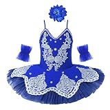 dPois Mädchen Ballettkleidung Ballerina Ballettanzug Trikot Tutu Kleider Prinzessin Schwan Tanz Kostüm mit Krone Kinder Tanzbekleidung für Bühen Performance Wettbewerb Dunkelblau_B 98-104/3-4 J