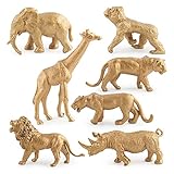 7 PCS Golden Safari Tiere Figuren Set, Simulation Tiermodell, Dschungel Tierfiguren, Wilde Plastiktiere für Baby Shower Decor, Dschungeltiere Kuchendek