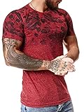 OneRedox Herren T-Shirt Kurzarm Weiter Ausschnitt Oversize Tee Modell 14681 Rot L