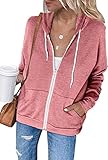 Maavoki Damen Zip Hoodie Langarm Kapuzenpulli Fleece Outwear Jacken Herbst Winter Sweatjack
