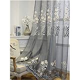 SAZDFY Stickerei Zarte Voile Vorhang,Floral Retro Gardine Tüll Fenster-Drapes Panels Für Wohnzimmer Gormmet Oben-Grau. 350x270cm(138x106inch) 1p