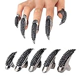 Petalum 10st Gothic Punk Finger Ring Bling Bling Krallen Nägel Gefälschte Falsche Nägel Set für Halloween Party Cosplay