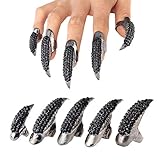 Petalum 10st Gothic Punk Finger Ring Bling Bling Krallen Nägel Gefälschte Falsche Nägel Set für Halloween Party Cosplay