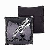 SenPuSi Pailletten Kissen Magie Reversibel Meerjungfrau Zierkissenbezüge Doppel Farbe Glitter Dekorative Home Kissen Sofa Schlafzimmer Glitzer Zierkissen Kissenbezug 40 x 40cm zweißarbig (Schwarz)