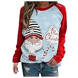 Weihnachtliche Sweatshirts für Damen, Herbst und Winter, langärmelig, Rundhalsausschnitt, lockere Passform, für Schule, Teenager, Mädchen, Cjn01#hellblau, 40