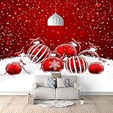 KZSDFT Fototapete Tapete 3D Tapetenwand Wandbild für Net Cafe Bar Hintergrundbild Ktv Wohnzimmer Weihnachtskugeln roter Hintergrund Hintergrundbild Wand Dekoration Postern 350x256 cm ( B x H )