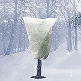 FONDUO Pflanzensack für Kübelpflanzen mit Kordelzug, Green Winterschutz| Winterschutz für Pflanzen, Weihnachtsdeko Kübelpflanzensack Frostschutz VliesSchutzhülle für kaltes Wetter (Weiß-80 * 100CM)
