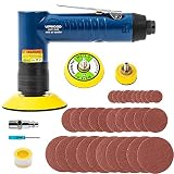 UPWOOD, Mini-Luftschleifer, 2,5 cm, 5,7 cm, 7,6 cm, 1/8 Zoll Orbit 22000 U/min, hohe Geschwindigkeit, kleiner Winkel, pneumatischer Schleifer, mit 3 Schleifpads und 30 Schleifpapieren (blau)