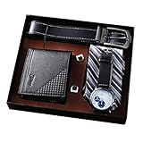 YIBOKANG 5 Stücke Herren Wasserdicht Casual Einfache Sport Business Quarzuhr Set Mode Passende Krawatte Brieftasche Gürtel Manschettenknöpfe Kreative Uhr Kombination Geschenk