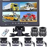 Fahrzeug Backup Kamera – camecho 22,9 cm 4 Geteilte Monitor Vorderseite View, Kamera 18 IR-Nachtsicht Wasserdicht Auto Kamera mit 2 x 33 ft und 2 x 20 Kabel für Wohnmobil-, Anhänger, Bus, LKW