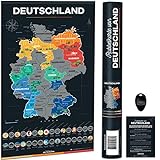 Bonanzana - Deutschlandkarte zum Rubbeln - 70x42 cm - Rubbelkarte von Deutschland mit der Bundesländer, kulinarischen Spezialitäten und Orten - Scratch Off Map