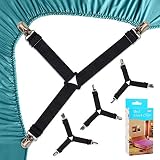 Felly Bettlakenspanner Verstellbar mit Metallklammern 4 Stück Betttuchspanner Elastische Spannbettlakenhalter für die Ecken von Bett, Matratze oder Sofa (Schwarz)