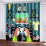 WDQFGE Kinder Vorhänge Cartoon-Gamepad 150x166 cm 2Er Set Gardinen Vorhang Blickdicht Mit Ösen Schwere Verdunklungsvorhänge Thermovorhang Lichtdicht Für Wohnzimmer Schlafzimmer Kü