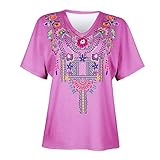 Damen Lose Bedruckte Pullover Tops Mode Einfach Retro Farbblockierung Lässig Allgleiches Basic Kurzarm T-Shirt XXL