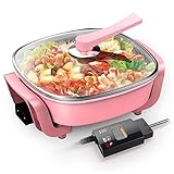 FHTD Elektro-Hot Pot – Multifunktions-Elektrokochtopf mit Glasdeckel – Elektro-Barbecue-Grill mit Einstellbarer Temperaturregelung – für 2-5