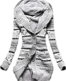 Daman Mit Kapuze Langen Loose gestreift Warm Abschnitt sowie Dicke Samt Gestrickt knopf Strickjacke Outwear Mäntel Tunika Parka Hoodie Tuniken Kapuzenpullis Kapuzenpullover Kapuzenjacke (EU(38)(M))