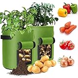 Kartoffel Pflanzsack, Pflanzen Tasche 10 Gallonen Pflanztasche Pflanzbeutel mit Sichtfenster und Griffe, Gemüse Grow Bag für Kartoffel, Tomate, Zwiebel, Blumen - 2 Stück (Grün)