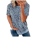 Damen-T-Shirt, sexy, Rundhalsausschnitt, Leopardenmuster, lässig, kurzärmelig, Farbblock, lose Übergröße, Tunika, Blusen, blau, XXXXL
