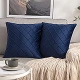 MIULEE 2er Set Samt Kissenbezug Gitter Sofakissen Dekokissen Kissenhülle Kissenbezüge Couchkissen Kissen Samtkissen Weich Einfarbig Zierkissen ohne Füllung für Sofa Wohnzimmer 45x45 cm Dunkelb