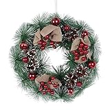 Dirgee 30cm Weihnachtskranz Weihnachtskranz Tür Hanging Holly Kränze Weihnachten Kranz Dekorationen Künstliche Winterkranz mit Kiefernkegel Holly Beeren Bogen Künstlicher Kranz for W