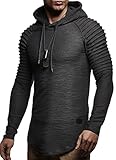 Leif Nelson Herren Kapuzenpullover Slim Fit Baumwolle-Anteil Moderner weißer Herren Hoodie-Sweatshirt-Pulli Langarm Herren schwarzer Pullover-Shirt mit Kapuze LN8128 Anthrazit Larg