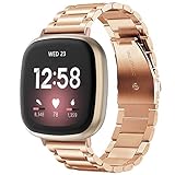 V-MORO Kompatibel mit Fitbit Versa 3 Armband Fitbit Sense Armband,Solide Edelstahl Metall Ersatz Band Uhrenarmband Armband für Versa 3 Smart Watch Schwarz Silber Roségold (Rose Gold)