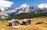 adrium Leinwand-Bild 50 x 30 cm: Wooden small Cabin in dolomities alps Mountains, Italian dolomiti, Italy, Bild auf Leinw