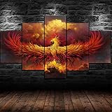 YHGFG Leinwanddrucke Kreatives Geschenk 5 stück Leinwand Bilder Hd Drucke Poster abstrakt Al'ar Phoenix God Mythologie Moderne Wandbilder XXL Wohnzimmer Wohnk