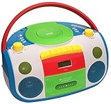 HARLEKIN TRAGBARER Kinder Radio-Kassetten-CD Player I STEREOANLAGE I Boombox I Weiss GRÜN BLAU ROT GELB l FM-Radio I LCD-Display I KOPFHÖRERANSCHLUSS I 2 x 1,5 W RMS-Leistung I KASSETTENDECK I BUNT