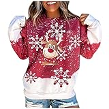 Pullunder Damen Weihnachtspulli Rentier Patchwork Sweatshirt Pullis Rundhals Lose Langarm Christmas Sweater Rundhals Weihnachten Winterpullover Jumper Kawaii Hoodie Ob