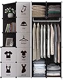 QUERT Tragbarer Kleiderschrank Aufbewahrungsschrank Tragbarer Kleiderschrank Schlafzimmerschrank Aufbewahrungsschrank mit Tür, groß und stabil, schwarz (5 Würfel und 1 Hängeteil) Standschrank