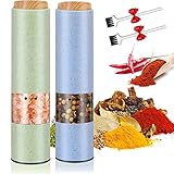 Salz und Pfeffermühle, 2 Stück Elektrische Pfeffermühle und Salzmühle mit einstellbarem Keramikmahlwer, Batteriebetrieben, mit LED und Kleine Bürste, auch als Gewürzmühle, Chilimühle( Grün & Blau )