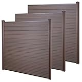 Mendler WPC-Sichtschutz Sarthe, Windschutz Zaun, WPC-Pfosten - 3er Set, 5,7m b