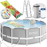 INTEX 366 x 99 cm Prism Metal Frame Swimming Pool Schwimmbecken 26716 Komplett-Set mit Extra-Zubehör wie: Strandball und L
