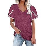 Sonojie T-Shirt Damen V-Ausschnitt Knopfleiste Bluse Solide Tunika Kurzarm Tops Casual Einfarbig Knopf Kurzarm Top Sommer Langarmshirt Bluse Tunik