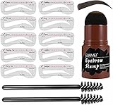 Augenbrauenstempel wasserdicht, Wiederverwendbares Makeup Brow Stamp Brauenpuder Schablonen Augenbrauen Stift Pinsel Kit，1 Step Brow Stamp Shaping Kit 10 Augenbrauen Schablonen Stempel(Mittel Braun)