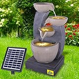 profi-pumpe.de Solar Gartenbrunnen Brunnen Solarbrunnen FENG-Shui Zierbrunnen Wasserfall Gartenleuchte Teichpumpe für Terrasse, Balkon, mit Pumpen, mit Liion-Akku & Led-L