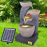 profi-pumpe.de Solar Gartenbrunnen Brunnen Solarbrunnen Zierbrunnen Wasserfall Gartenleuchte Teichpumpe für Terrasse, Balkon, mit Pumpen-instant-Start-Funktion mit Liion-Akku & Led-Licht (FENG-Shui)