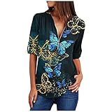 T Shirt Damen Knopfleiste Weihnachtsmotiv Ärmelloses Print Braunes Festliche Uboot Asymmetrische Schmetterling Aufdruck Quadratischem Running Blaues Fahrrad Herbst Bio Baumwolle Long Uv S