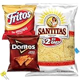 Santitas Tortilla-Chips 313 ml, Fritos Original-Maischips 28 g und Doritos Nacho Cheese 28 g – inklusive niedlichen Clips in zufälliger Farb