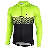 LAMEDA Radtrikot Herren Damen Langarm Fahrradtrikot Jersey Funktionsshirt Elastische Atmungsaktive Schnell Trocknen Stoff Fahrradbekleitung für Radsport Outdoor Sport(Schwarz&Grün L)