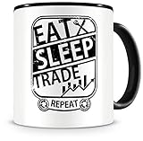 Samunshi® Aktien Tasse mit Spruch Eat Sleep Trade Repeat Geschenk für Trader Kaffeetasse groß Lustige Tassen zum Geburtstag schwarz 300