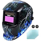 Yorbay® Solar Automatisch verdunkelnd Schweißhelm Schweißmaske mit 5 Stück Ersatzgläser, Schleif-Funktion (Skull, Lightning) (Mehrweg)