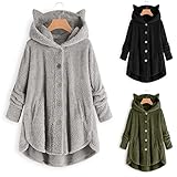 Bluelucon Mantel mit Kapuze aus Fleece für Damen, Coat Winter Panda Hoodies Tops Kapuzenpullover mit Katze Ohren Hoodie Sweatshirt Cat Druck Oberteile Kapuzenjacke W