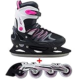 Cox Swain 2 in 1 Kinder Skates-/Schlittschuh -Joy- LED Leuchtrollen, ABEC 7 Carbon Lager, Schwarz/Pink, M (37-40)