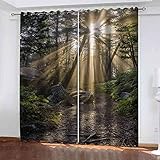 OZWIUC Gardinen Vorhang Blickdicht mit Ösen Sonnige Waldlandschaft 264x244 cm Verdunklungsvorhänge Thermovorhang lichtdicht für Wohnzimmer Schlafzimmer Küche, 2er S