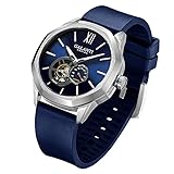 CADISEN Mechanische Automatik Uhr Herren MIYOTA 82S5 Gummiband Saphirglas Wasserdicht Armbanduhr (Blau)