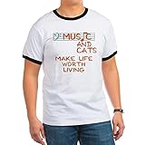 CafePress - Musicandcats-Dark.Png T-Shirt - Ringer T Gr. M, schwarz / weiß