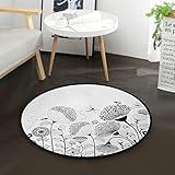Mnsruu Pusteblume Blume Biene Libelle Schwarz Weiß Rund Teppich für Wohnzimmer Schlafzimmer 90 cm Durchmesser (92 cm)