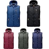 NMBERIOSD Herren Kapuzenweste Leichte Pufferweste Gesteppte Winter-Körperwärmer Outdoor Ärmellose Gepolsterte Gilets Manteljacke,Blau,XL